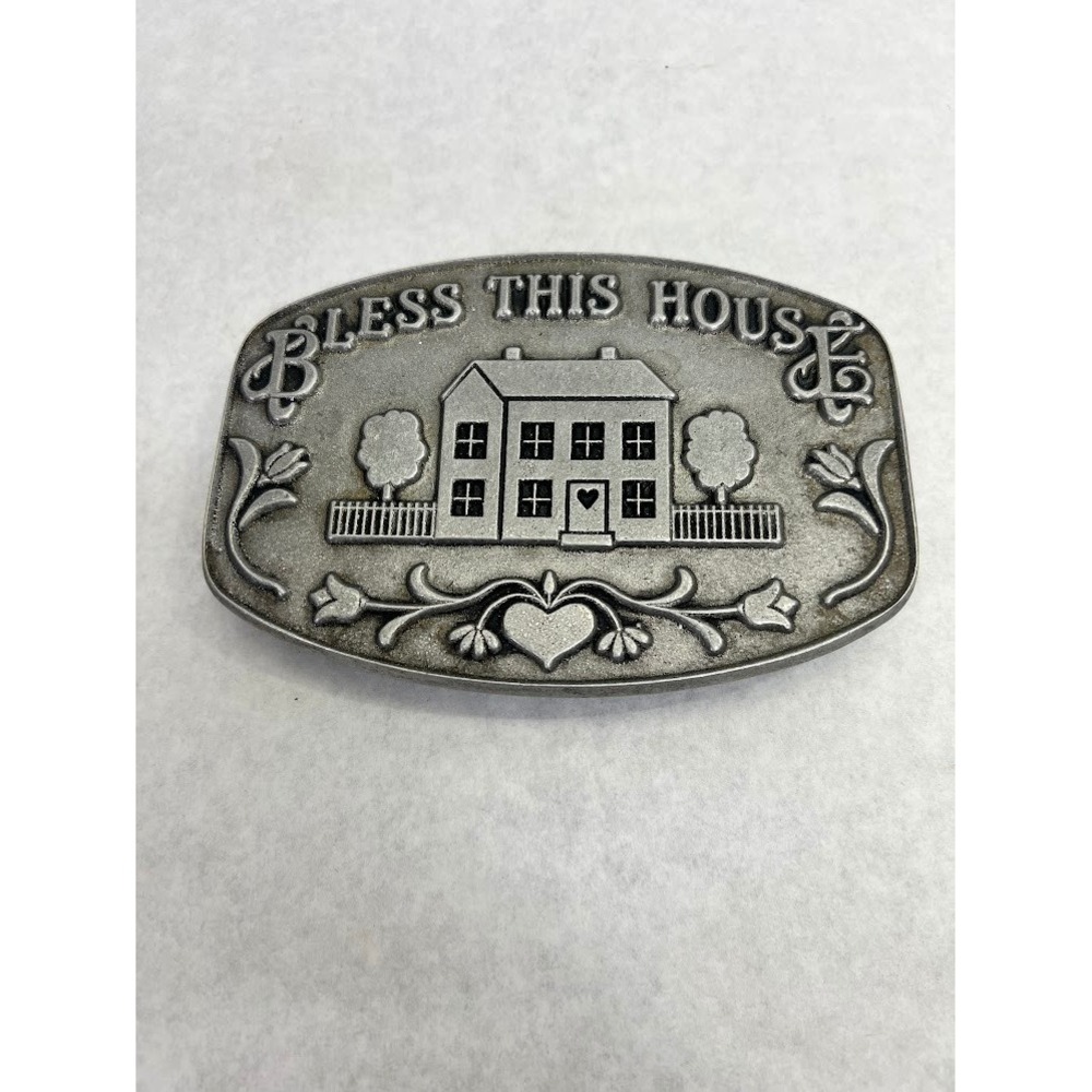 Country Ware Armetale Bless This House Metal Trivet Pewter Look Made in USA 8"